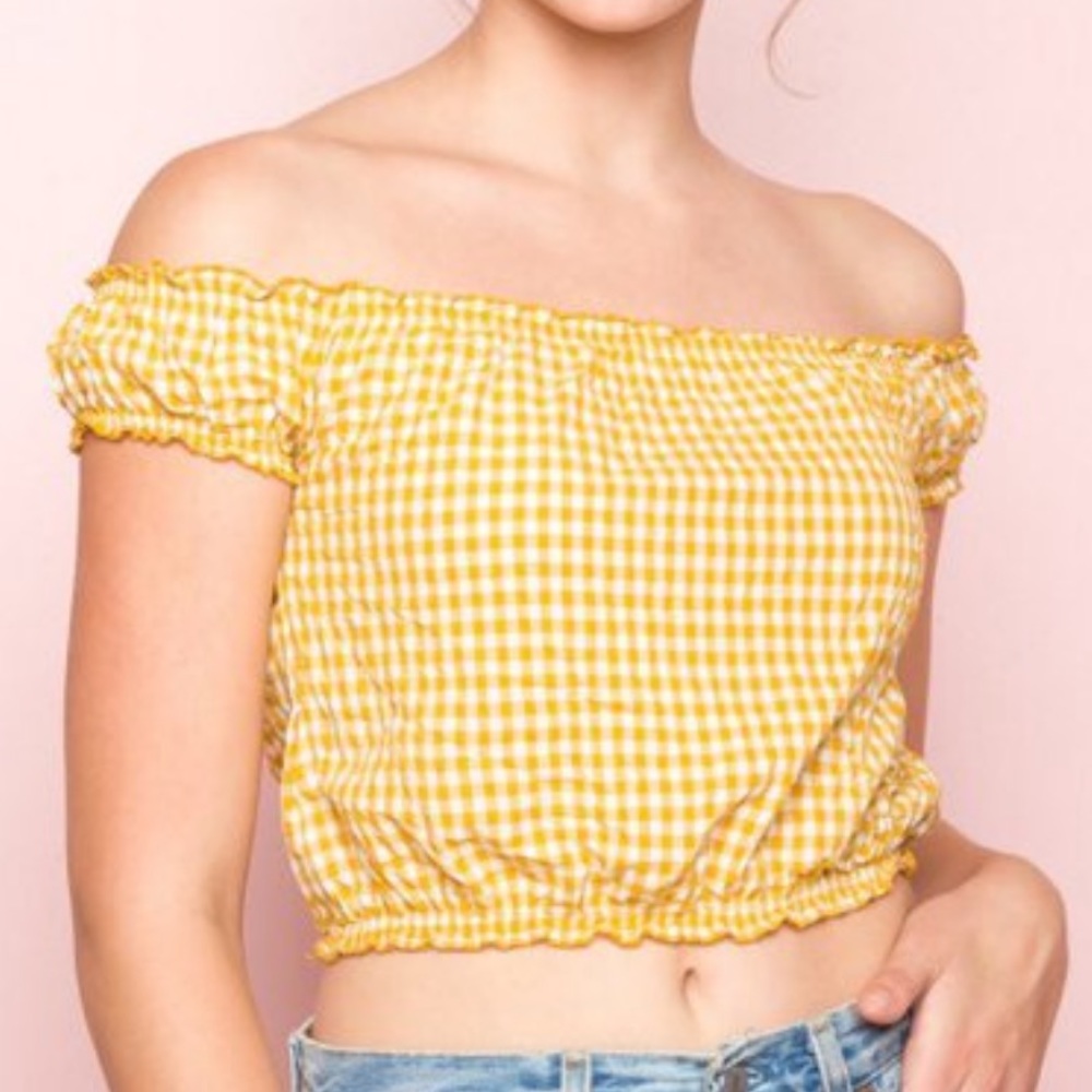 brandy melville yellow and white rio top